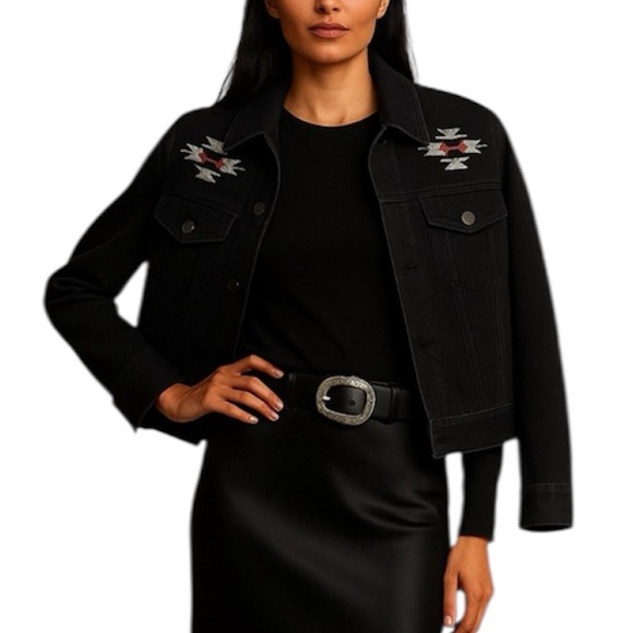 NWT Ralph Lauren Vintage Southwestern Navajo Black  Denim Jacket Beaded Size LP - Picture 8 of 11